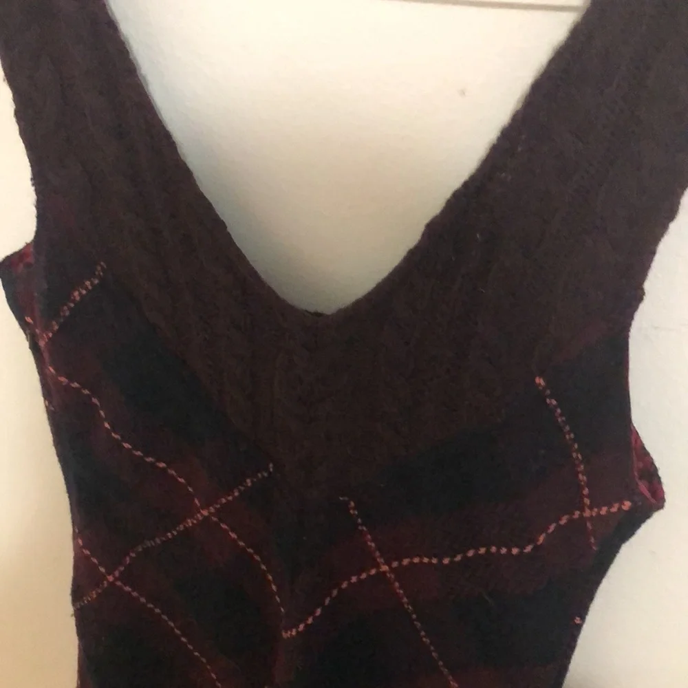 Free People wool blend plaid mini jumper wine color